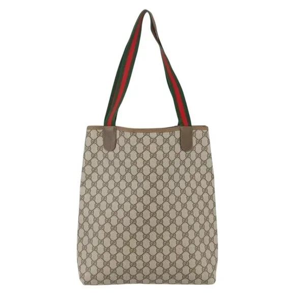 GUCCI GG Supreme Web Sherry Line Tote Bag PVC Beige Red 39 02 003 Auth ka492 - Picture 4 of 15